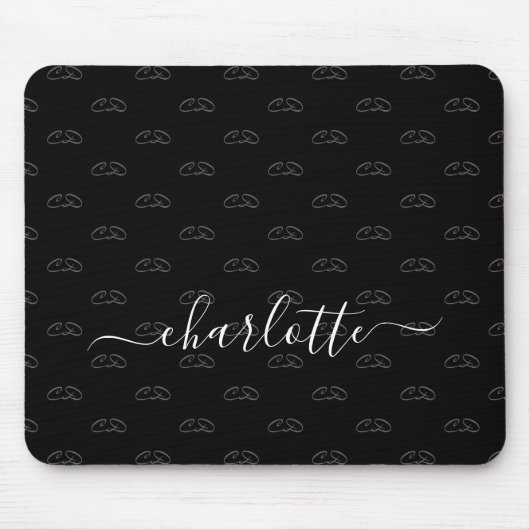 Zwart wit monogram patroonnaamscript muismat (Voorkant)