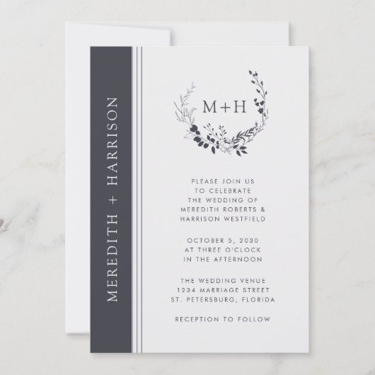 Zwart-wit Monogram QR Code Bruiloft Kaart (Voorkant)