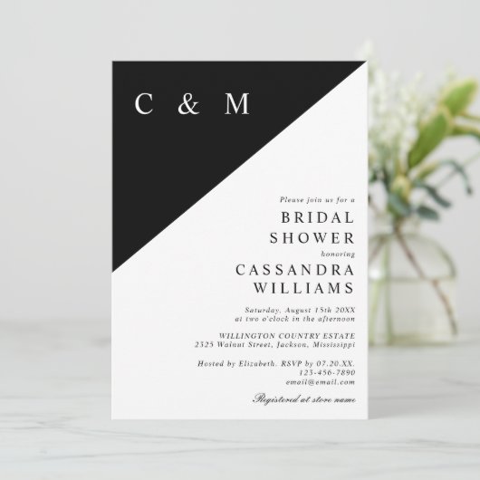 Zwart-wit monogram QR-code Vrijgezellenfeest Kaart (Staand voorkant)