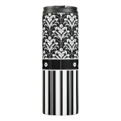 Zwart-wit Monogram Retro Bloemen Damast Thermosbeker (Achterkant)