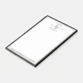 Zwart wit monogram script op bureau van post-it® notes (Schuin)