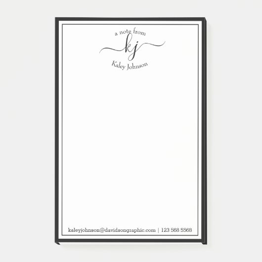 Zwart wit monogram script op bureau van post-it® notes (Voorkant)