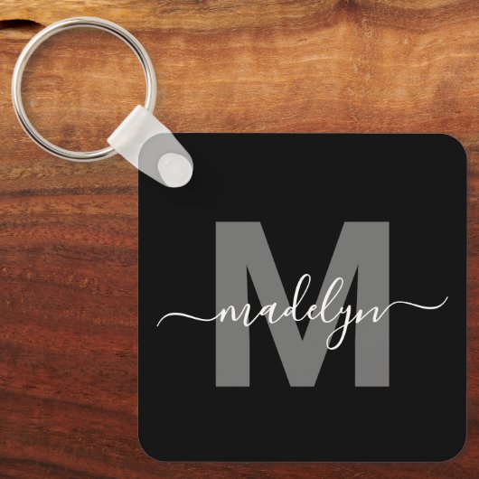 Zwart wit monogram sleutelhanger (Voorkant)