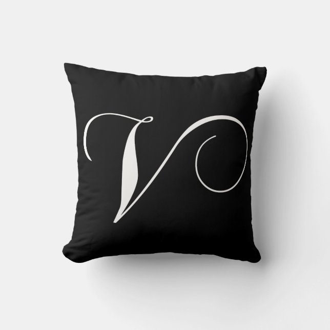 Zwart wit monogram V Pillow Kussen (Voorkant)