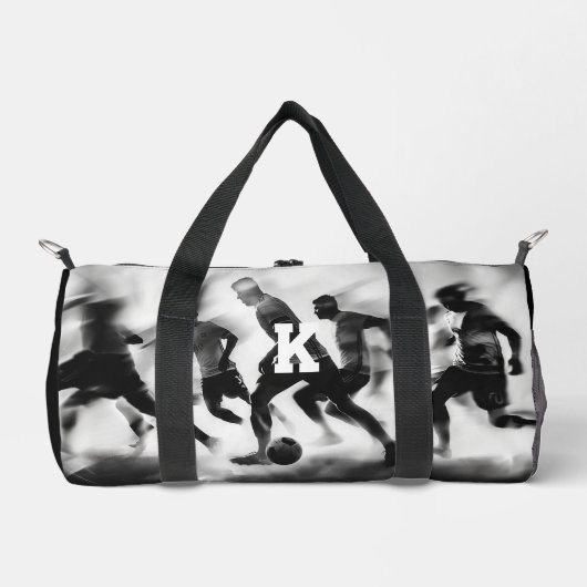 Zwart-wit monogram voetbal plunjezak (Voorkant)