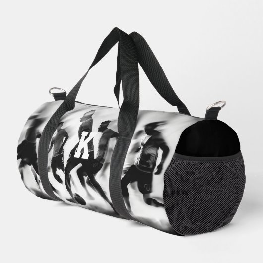 Zwart-wit monogram voetbal plunjezak (Rechterhoek)