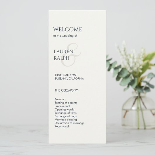 Zwart & Wit Monogram Welkom Huwelijksprogramma Programma (Staand voorkant)