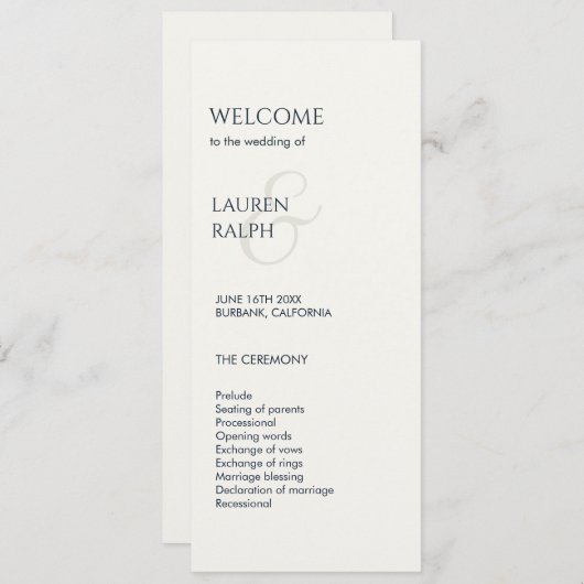 Zwart & Wit Monogram Welkom Huwelijksprogramma Programma (Voorkant / Achterkant)