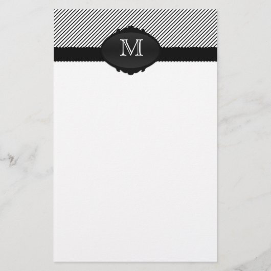 Zwart-wit Monogrammed Pinstripe Briefpapier (Voorkant)