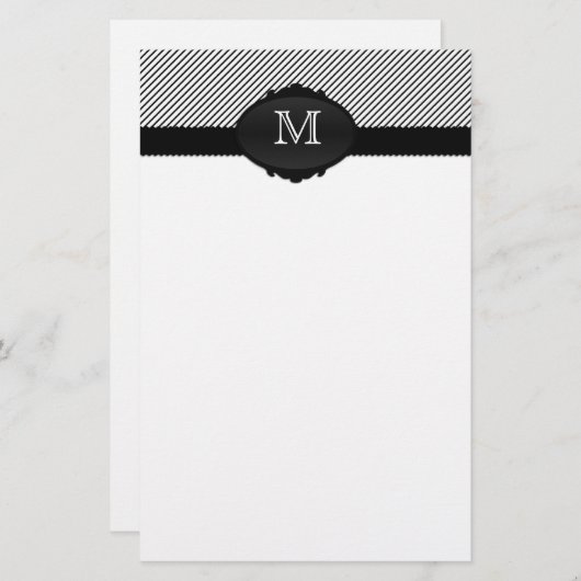 Zwart-wit Monogrammed Pinstripe Briefpapier (Voorkant / Achterkant)