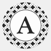 Zwart-wit monogramstickers ronde sticker (Voorkant)