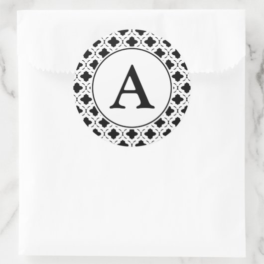 Zwart-wit monogramstickers ronde sticker (Tas)