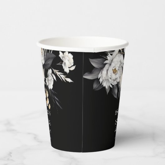 Zwart-wit moody boho vrijgezellenfeest sjabloon papieren bekers (Rechts)