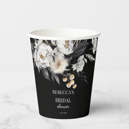 Zwart-wit moody boho vrijgezellenfeest sjabloon papieren bekers (Voorkant)