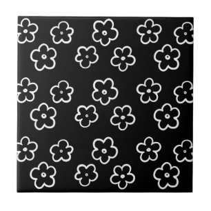 Zwart-wit Mooie Bloem Y2K Patroon Tegeltje