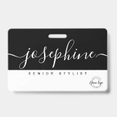 Zwart Wit Mooie Script Naam Gepersonaliseerd Badge (Achterkant)