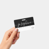 Zwart Wit Mooie Script Naam Persoonlijk Badge (Handheld)
