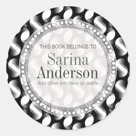 Zwart wit moongolven patroon Gift Book label (Voorkant)