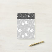 Zwart-wit Mopje Halloween Patroon Post-it® Notes (Op bureau)