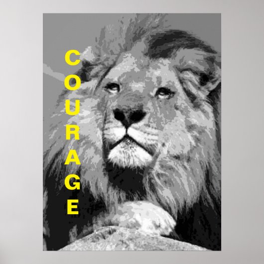 Zwart Wit Motivatie Courage Lion Poster (Voorkant)