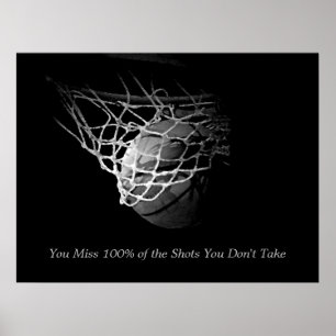 Zwart & Wit Motivatie Quote Basketbal Poster