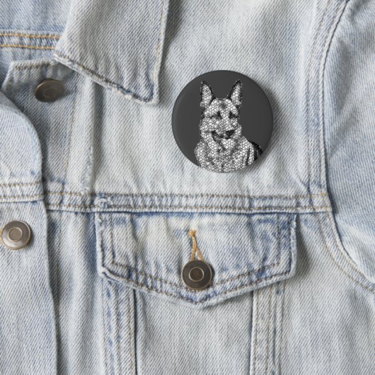 Zwart-wit Mozaïek Duitse Herder Button (In situ)