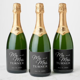 Zwart-wit Mr en Mrs Wedding Sparkling Wijnetiket