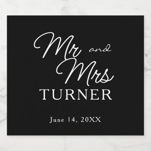 Zwart-wit Mr en Mrs Wedding Sparkling Wijnetiket (Enkel label)