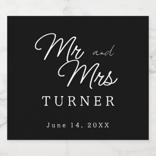 Zwart-wit Mr en Mrs Wedding Sparkling Wijnetiket (Enkel label)