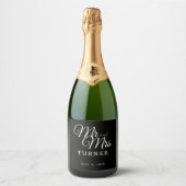 Zwart-wit Mr en Mrs Wedding Sparkling Wijnetiket (Voorkant)