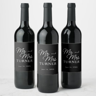 Zwart-wit Mr en Mrs Wedding Wijn Etiket