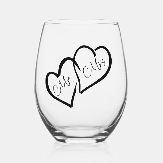Zwart & Wit | Mr. Mrs. Modern Monogram Wedding Wijnglas Zonder Voet (Voorkant)