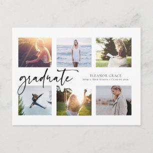 Zwart-wit Multi Photo Afstuderen Briefkaart