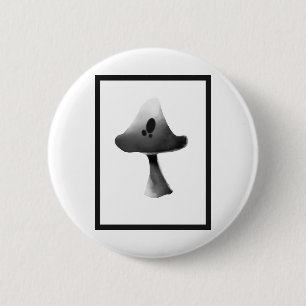 Zwart-wit Mushroom Illustratie Cartoon Ronde Button 5,7 Cm