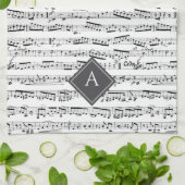 Zwart-wit Musical Notes Aangepaste Monogram Muziek Theedoek (Gevouwen)