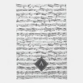 Zwart-wit Musical Notes Aangepaste Monogram Muziek Theedoek (Verticaal)