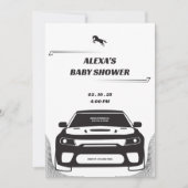 Zwart-wit Mustang Car Baby shower Invitation Kaart (Voorkant)