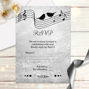 Zwart-wit muziek thema trouw RSVP kaart