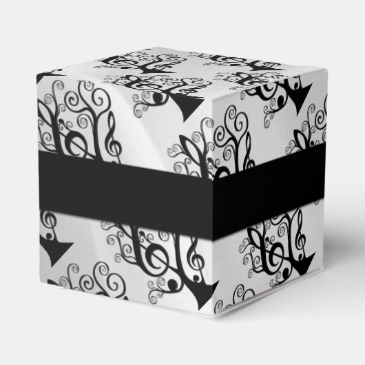 Zwart & Wit Muziek Treble Clef Tree Cube Box Bedankdoosjes (Achterkant)