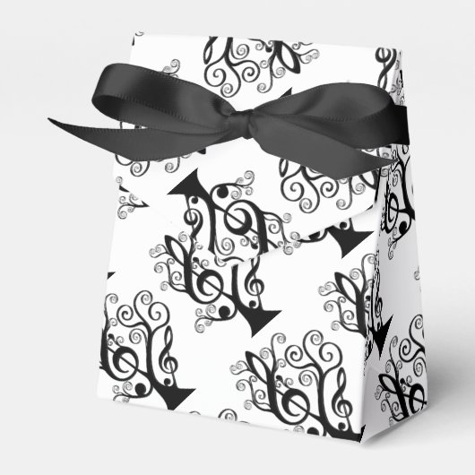 Zwart & Wit Muziek Treble Clef Tree Favor Box Bedankdoosjes (Voorkant Zijde)