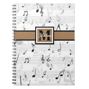 Zwart-wit Muzieknoot Muzikant Monogram Notitieboek