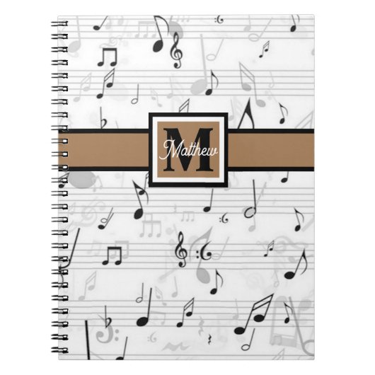 Zwart-wit Muzieknoot Muzikant Monogram Notitieboek (Voorkant)