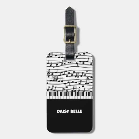 Zwart-wit muzieknoten Bagagelabel (Voorkant verticaal)