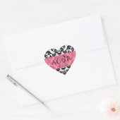 Zwart Wit n Hot Pink Fleur de Lis Damask Sticker (Envelop)