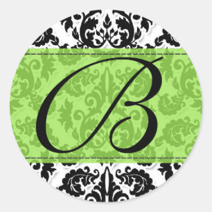 Zwart, Wit n Limoen Fleur de Lis Damask Sticker