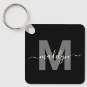 Zwart Wit Naam Monogram Sleutelhanger (Voorkant)