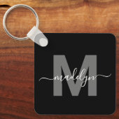 Zwart Wit Naam Monogram Sleutelhanger (Voorkant)