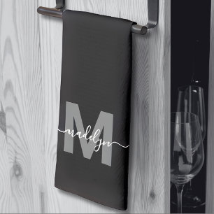Zwart Wit Naam Monogram Theedoek