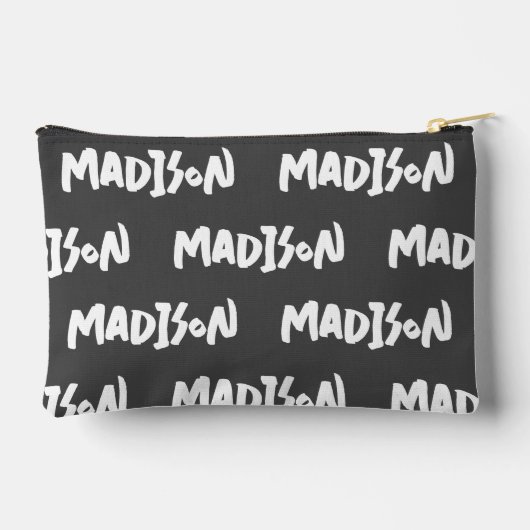 Zwart-wit Naam Print Rits Pouch Etui (Achterkant)