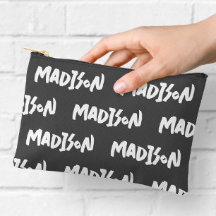 Zwart-wit Naam Print Rits Pouch Etui